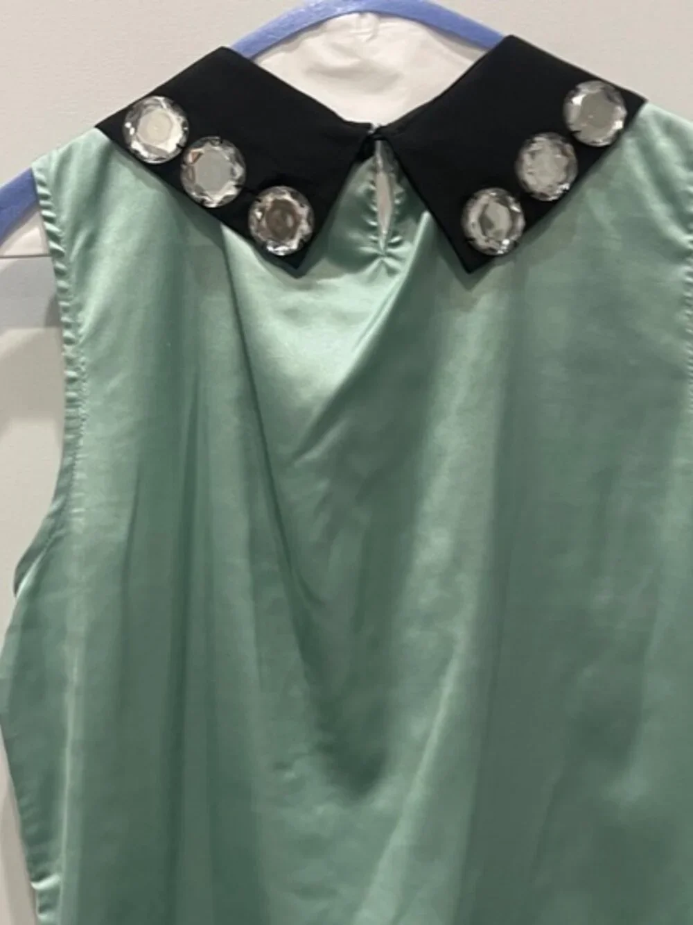 Kate Spade Mint Green Sleeveless Blouse with Embellished Collar